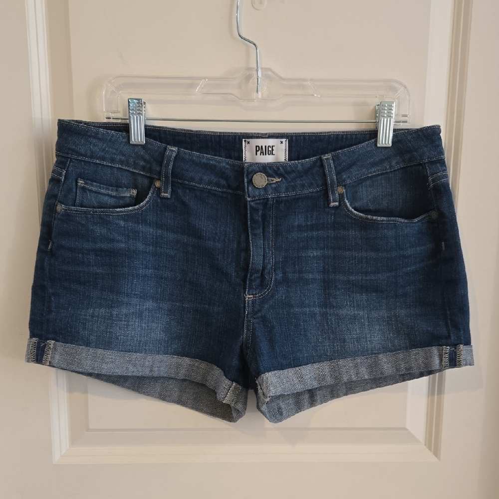 PAIGE Blue Jean Shorts Classic Mid-Rise
